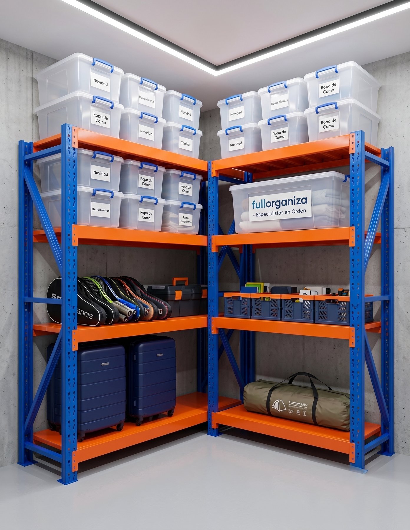 Bodega organizada por FullOrganiza con repisas modulares